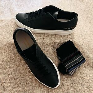 Common Projects Black Leather Sneakers with White Sole